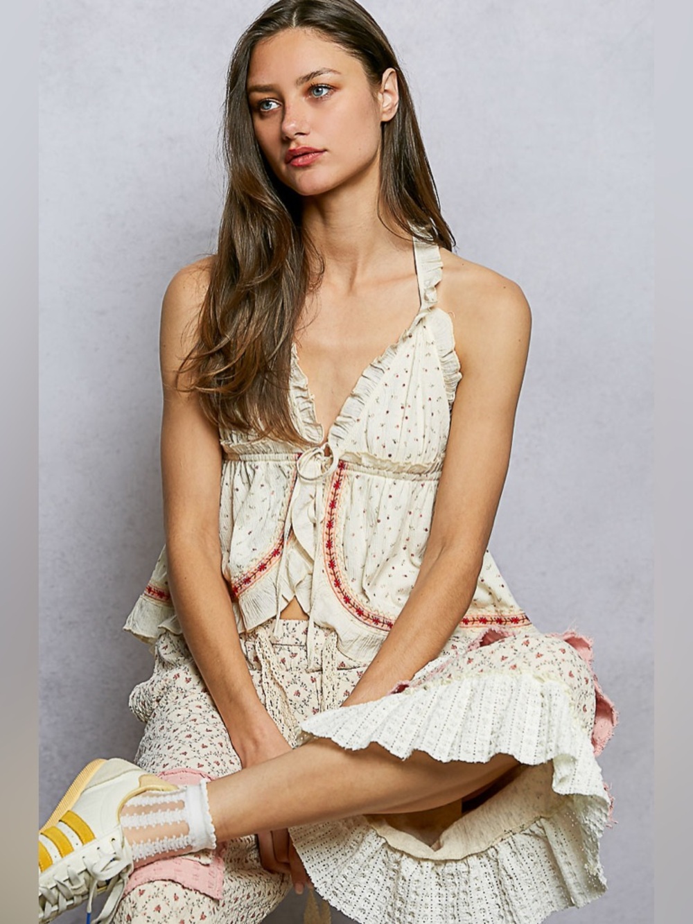 POL “ Honey Lace “ Halter Tank | Cream - Picture 3 of 8